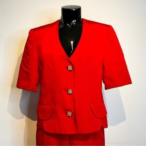 LOUIS FERAUD Vintage Red Blazer & Skirt Suit Set